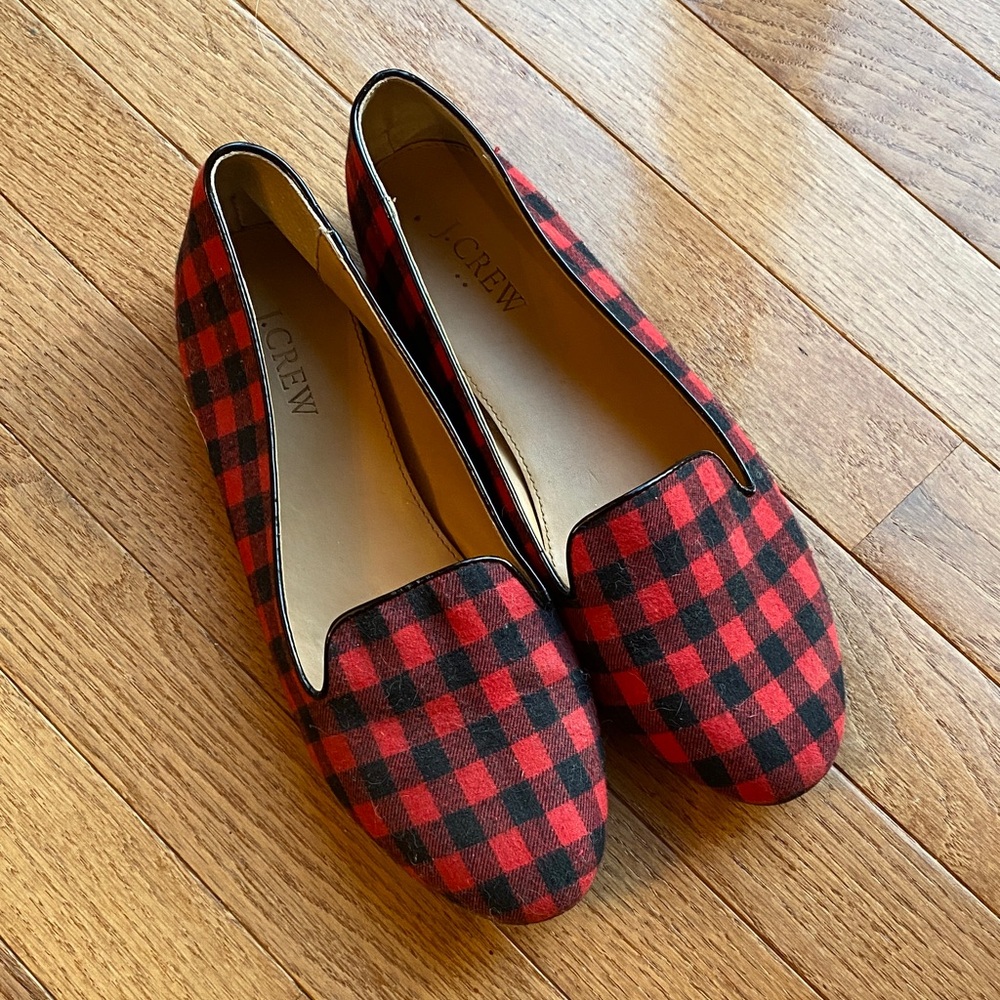 J. Crew Factory Women's Red and Black Plaid Loafers
